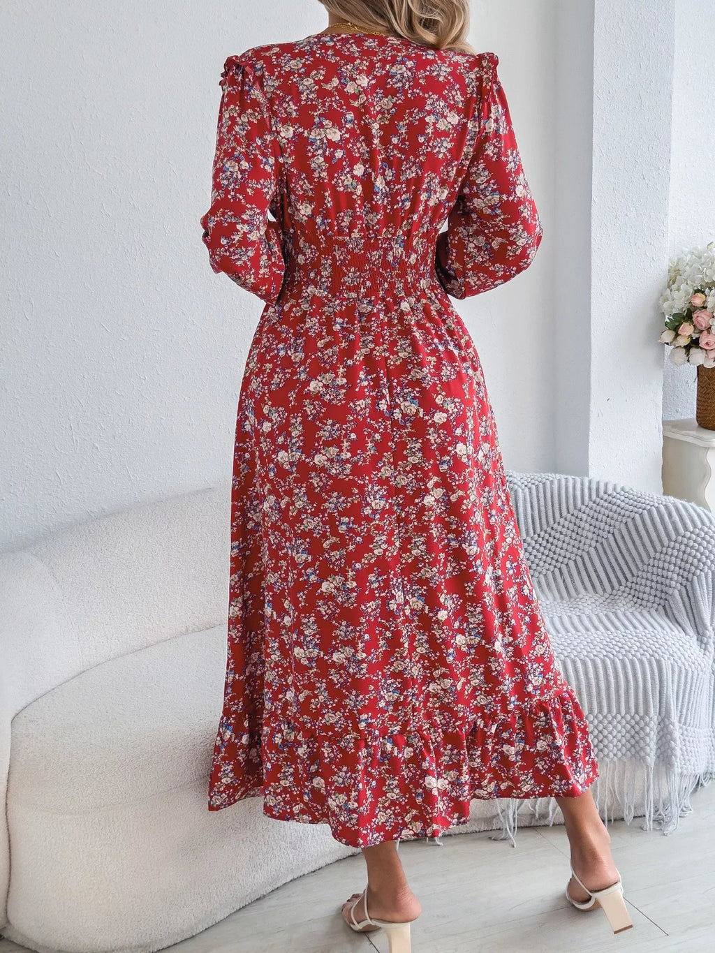 Ruffled Floral V-Neck Flounce Sleeve Dress - product image 11