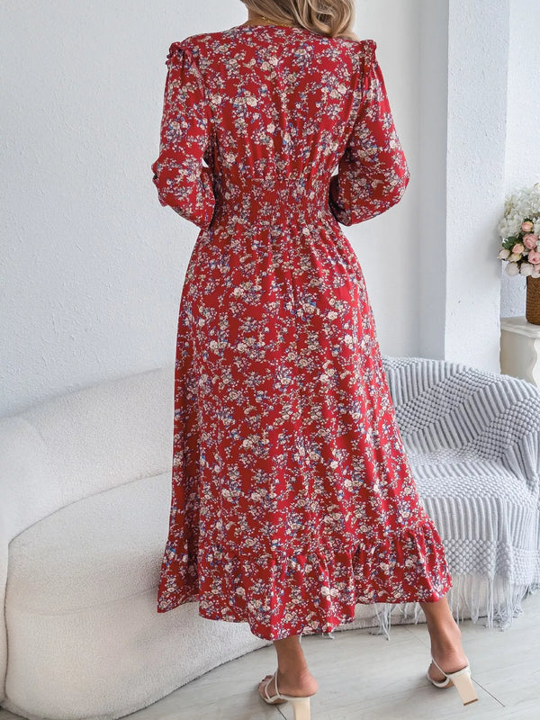 Ruffled Floral V-Neck Flounce Sleeve Dress - product image 11
