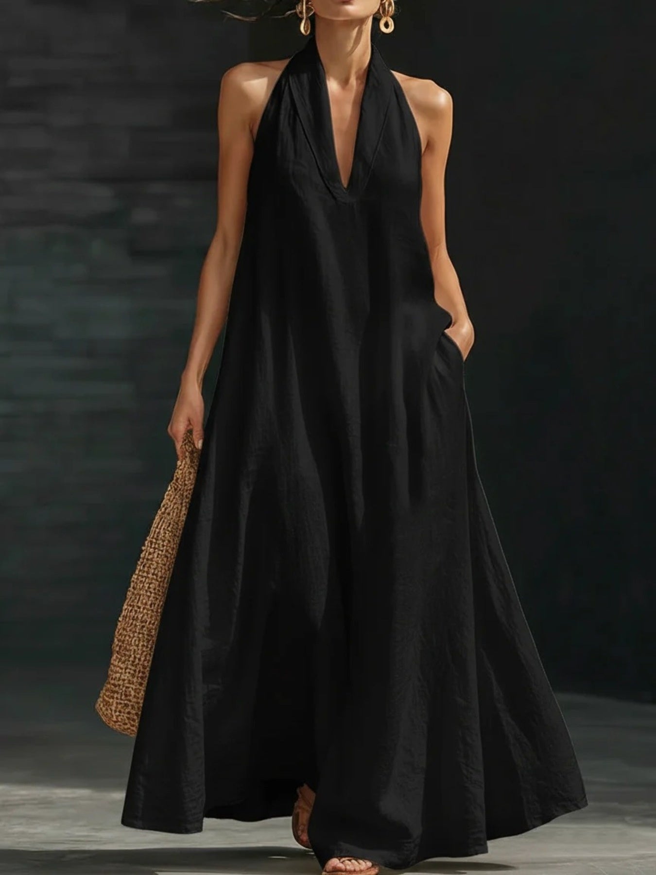 Halter Neck Maxi Dress with Pockets Main image