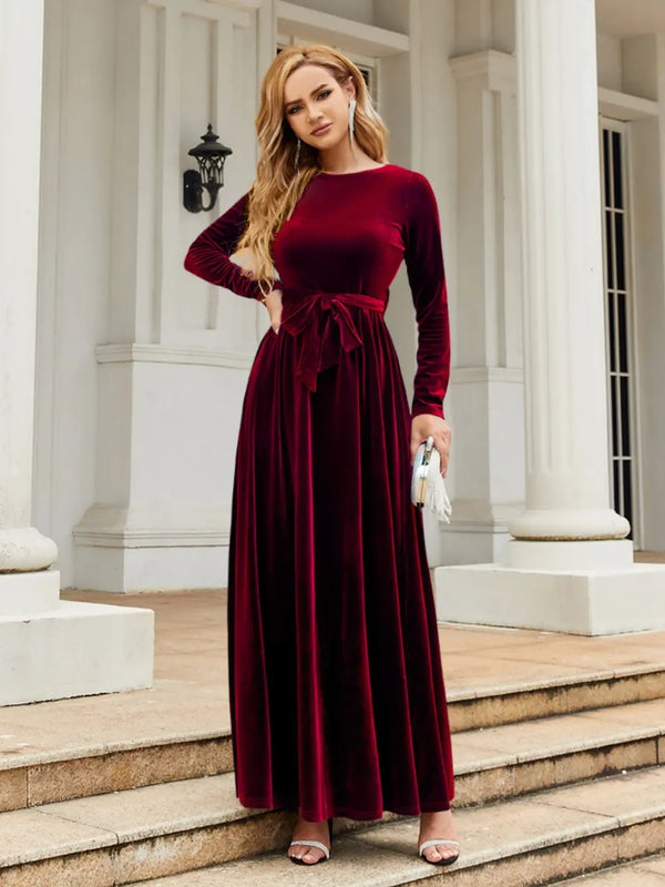 Tie Front Round Neck Long Sleeve Maxi Dress - product image 3