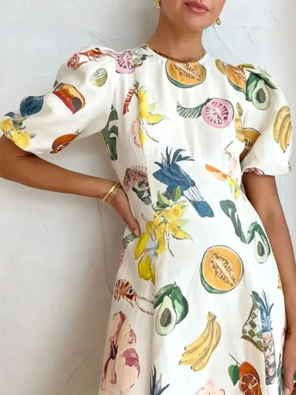 Printed Round Neck Puff Sleeve Dress - product image 5