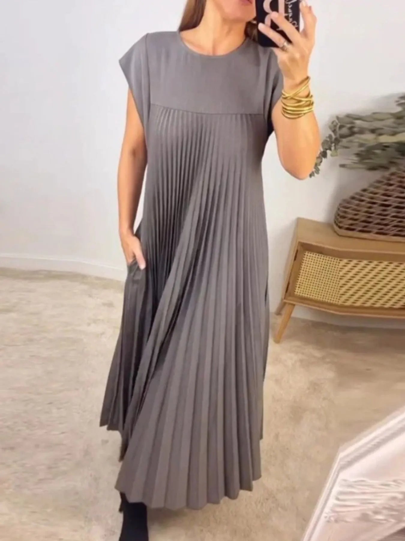 Pleated Round Neck Maxi Dress - product image 14