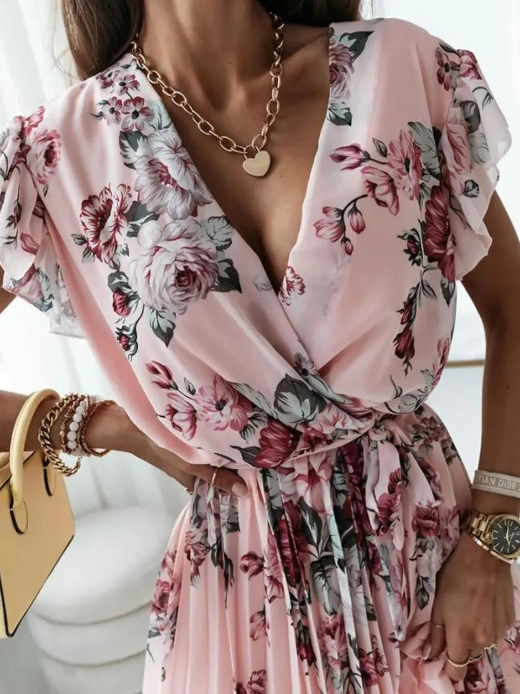 Floral Surplice Ruffled Cap Sleeve Dress - product image 4
