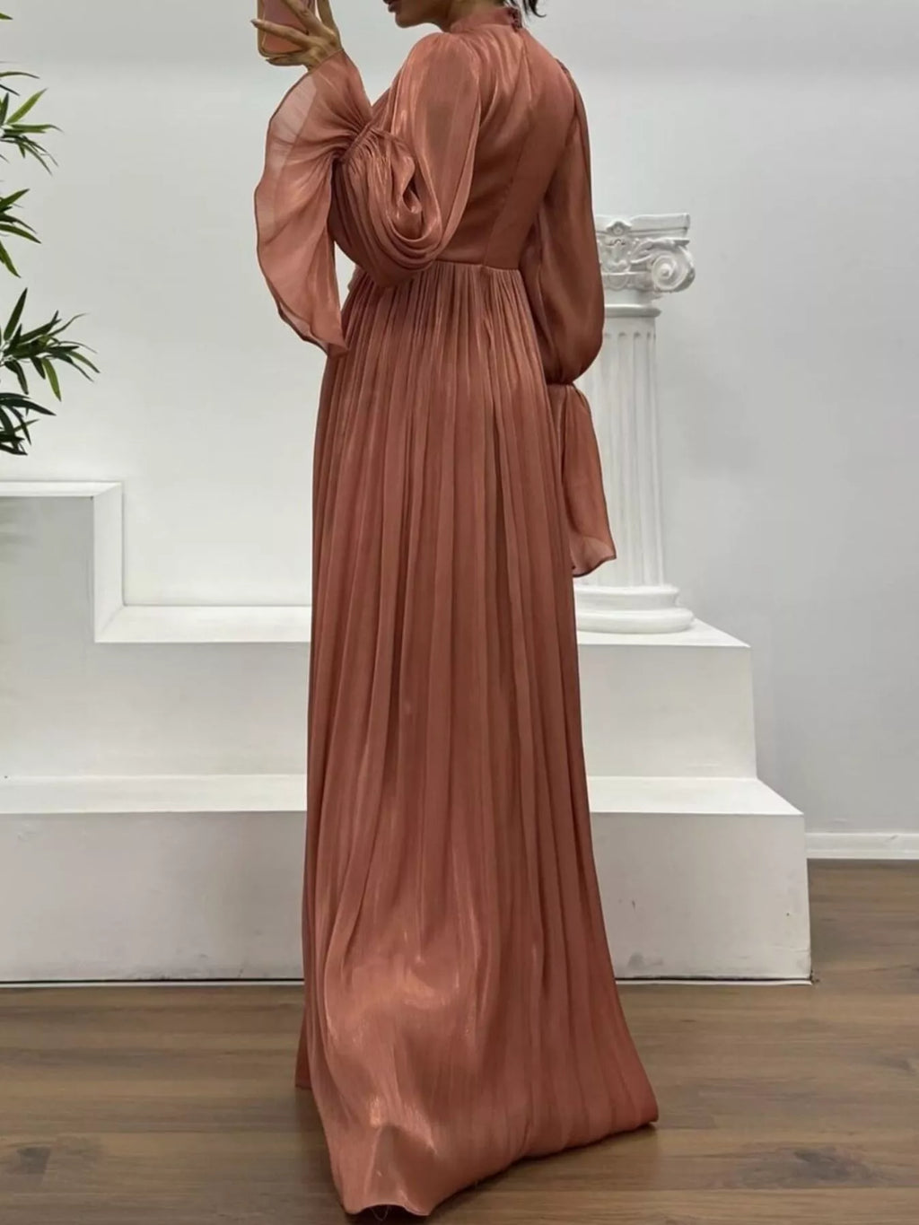 Pleated Mock Neck Long Sleeve Maxi Dress - product image 10