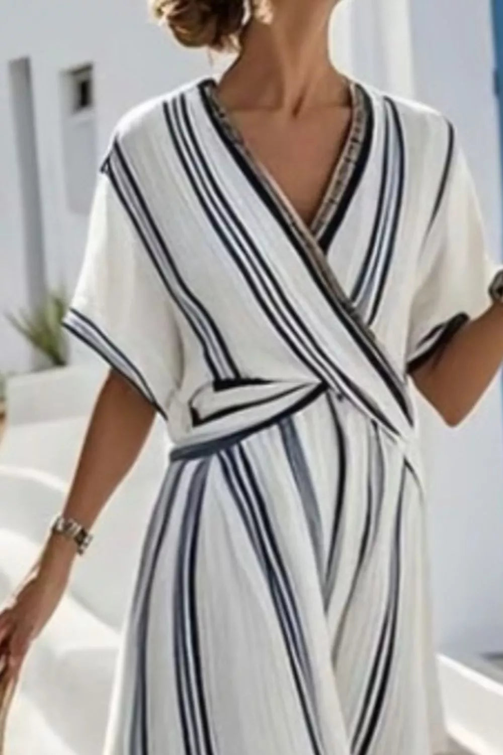 Striped Wrap Half Sleeve Maxi Dress - product image 3