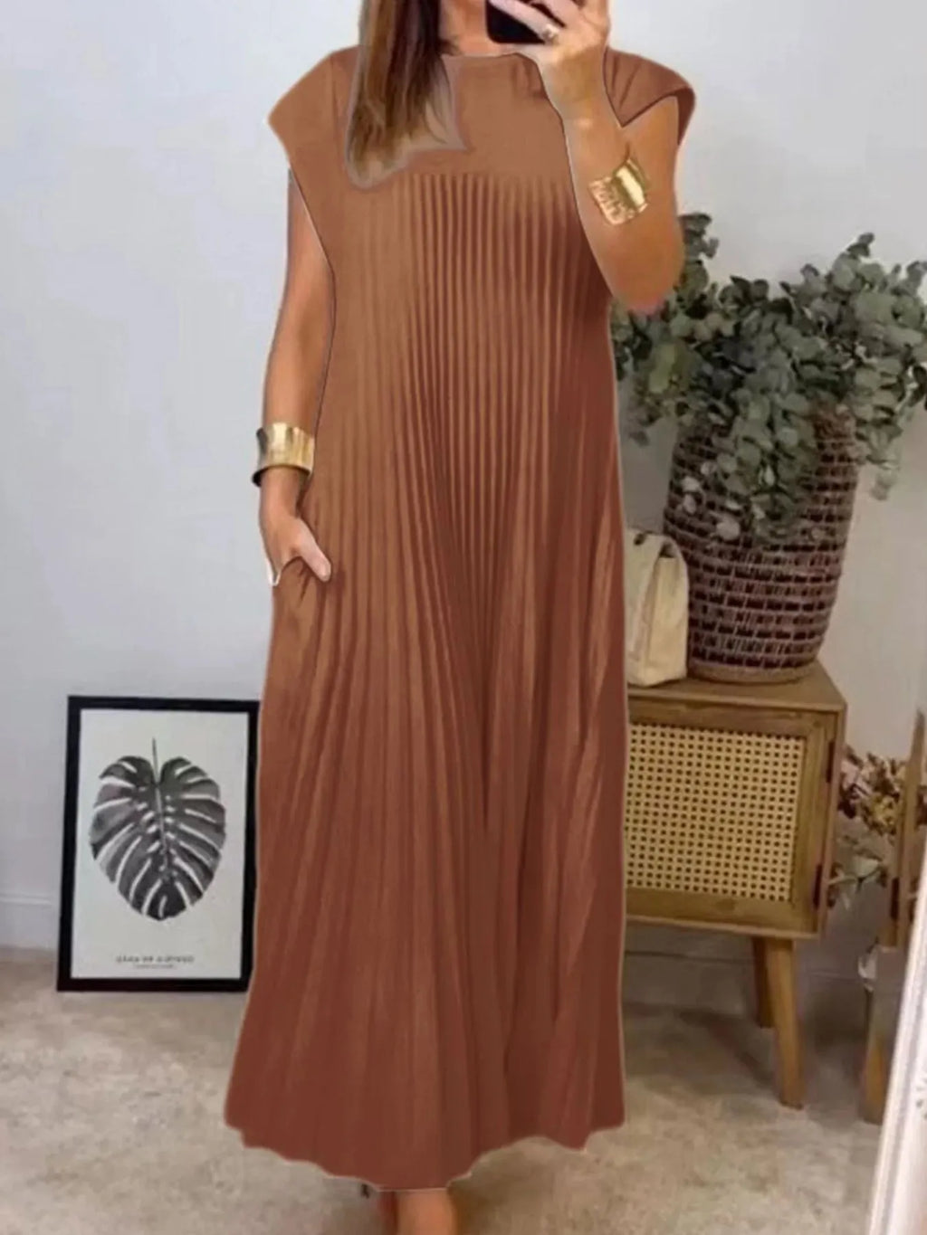 Pleated Round Neck Maxi Dress - product image 12