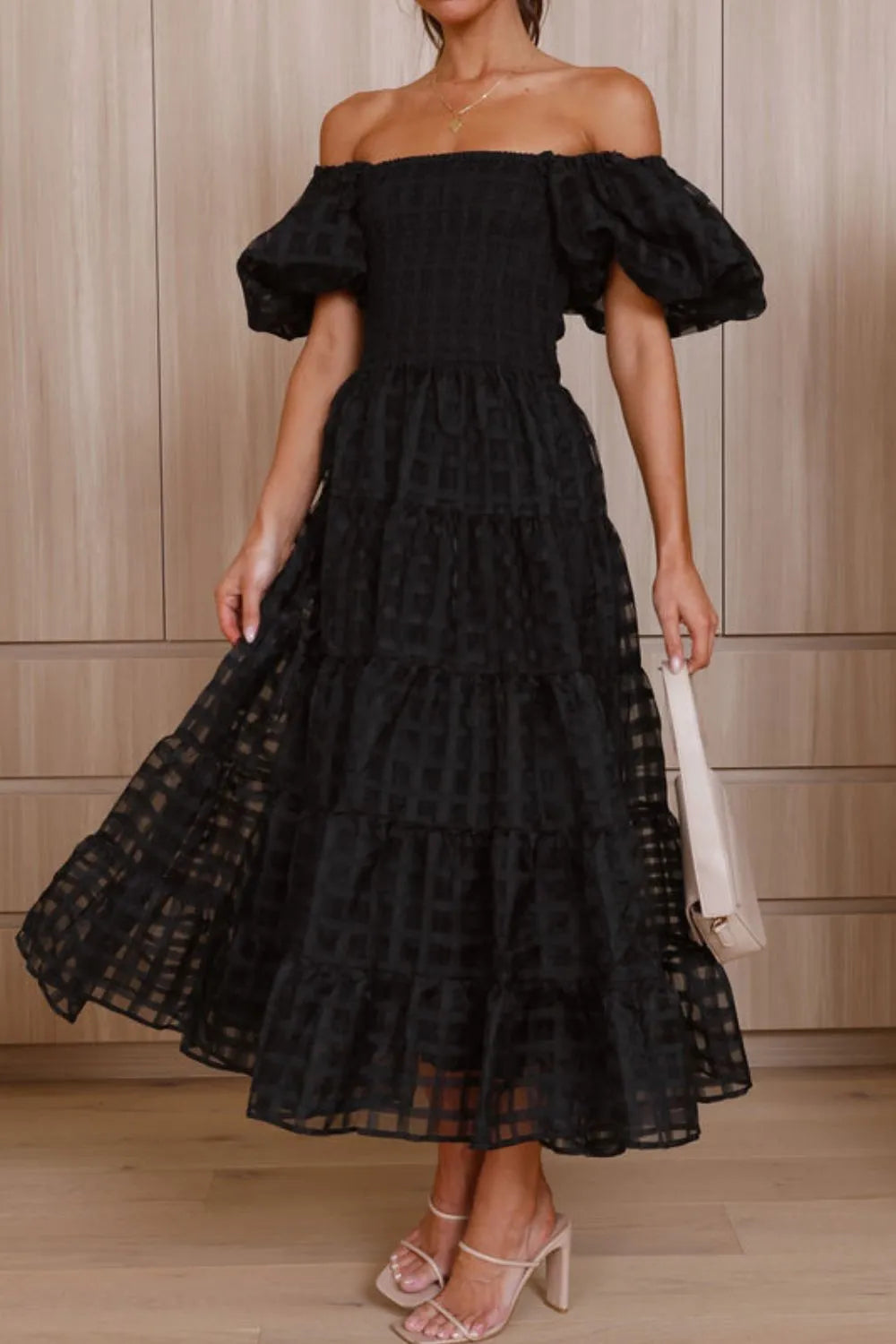 Off Shoulder Short Puff Sleeve Midi Dress - product image 21