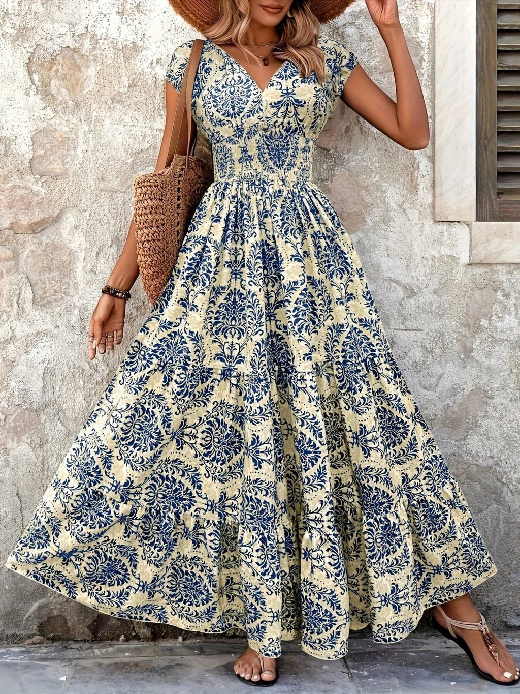 Printed Cap Sleeve Maxi Dress - product image 21