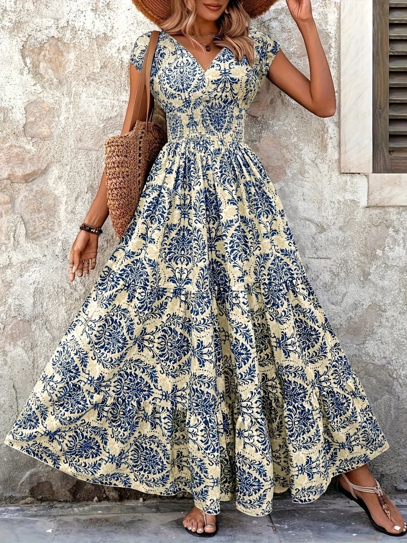 Printed Cap Sleeve Maxi Dress - product image 21