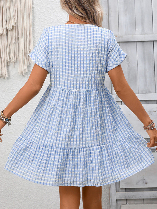 Plaid V-Neck Ruffle Hem Mini Dress - product image 6
