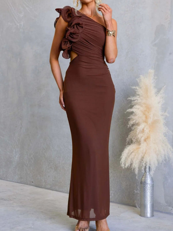 One-Shoulder Floral Trim Sleeveless Maxi Dress - product image 26