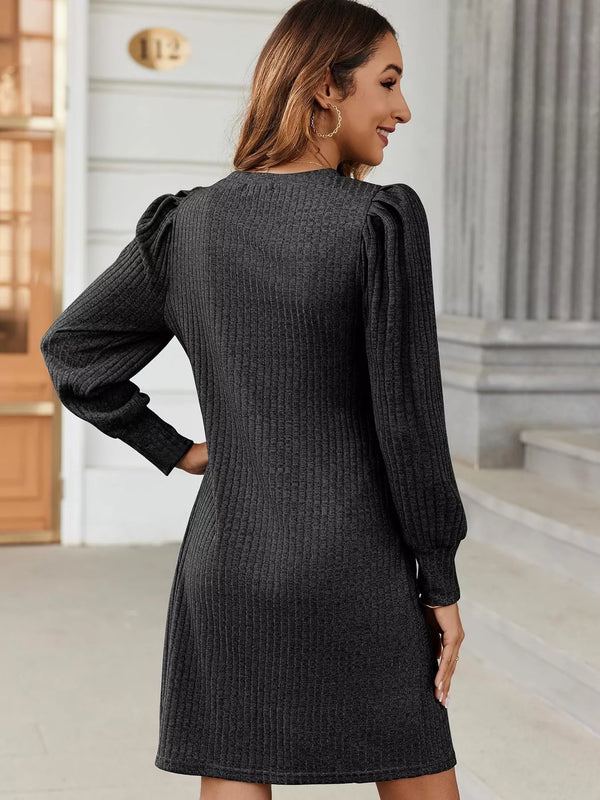 Ribbed Knit Puff Sleeve Casual Mini Dress - product image 15