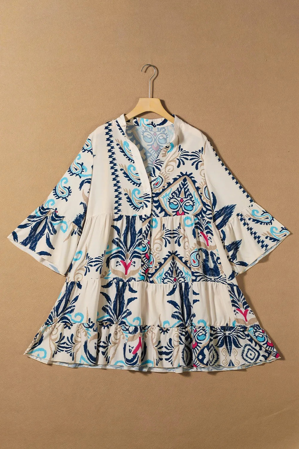 Printed Notched Three-Quarter Sleeve Mini Dress - product image 5