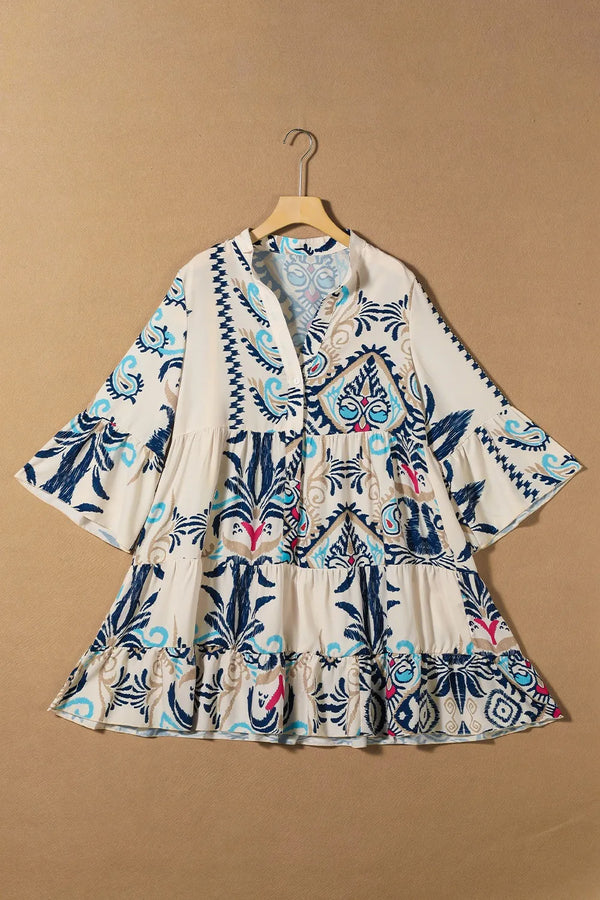Printed Notched Three-Quarter Sleeve Mini Dress - product image 5