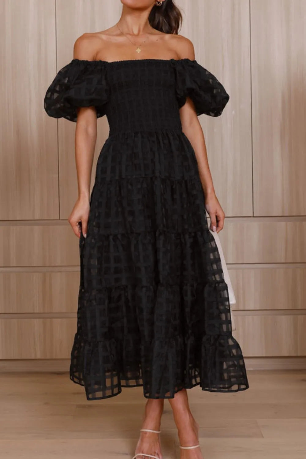 Off Shoulder Short Puff Sleeve Midi Dress - product image 17