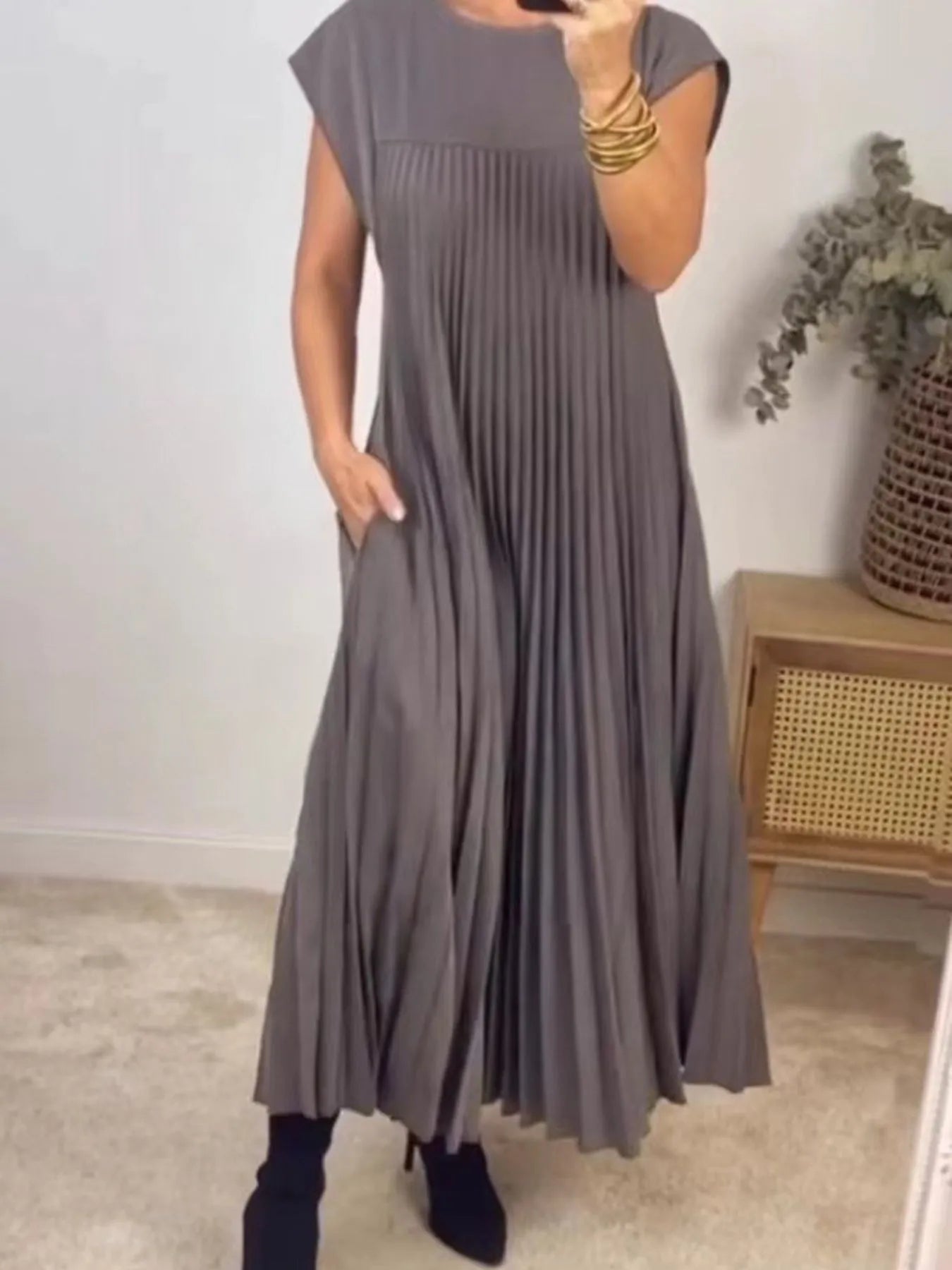 Pleated Round Neck Maxi Dress - product image 15