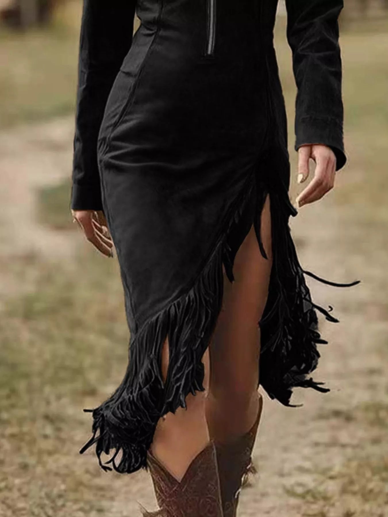 Full Size Fringe Hem Zip Front Bodycon Dress Plus Size view 3 - Shopiebay