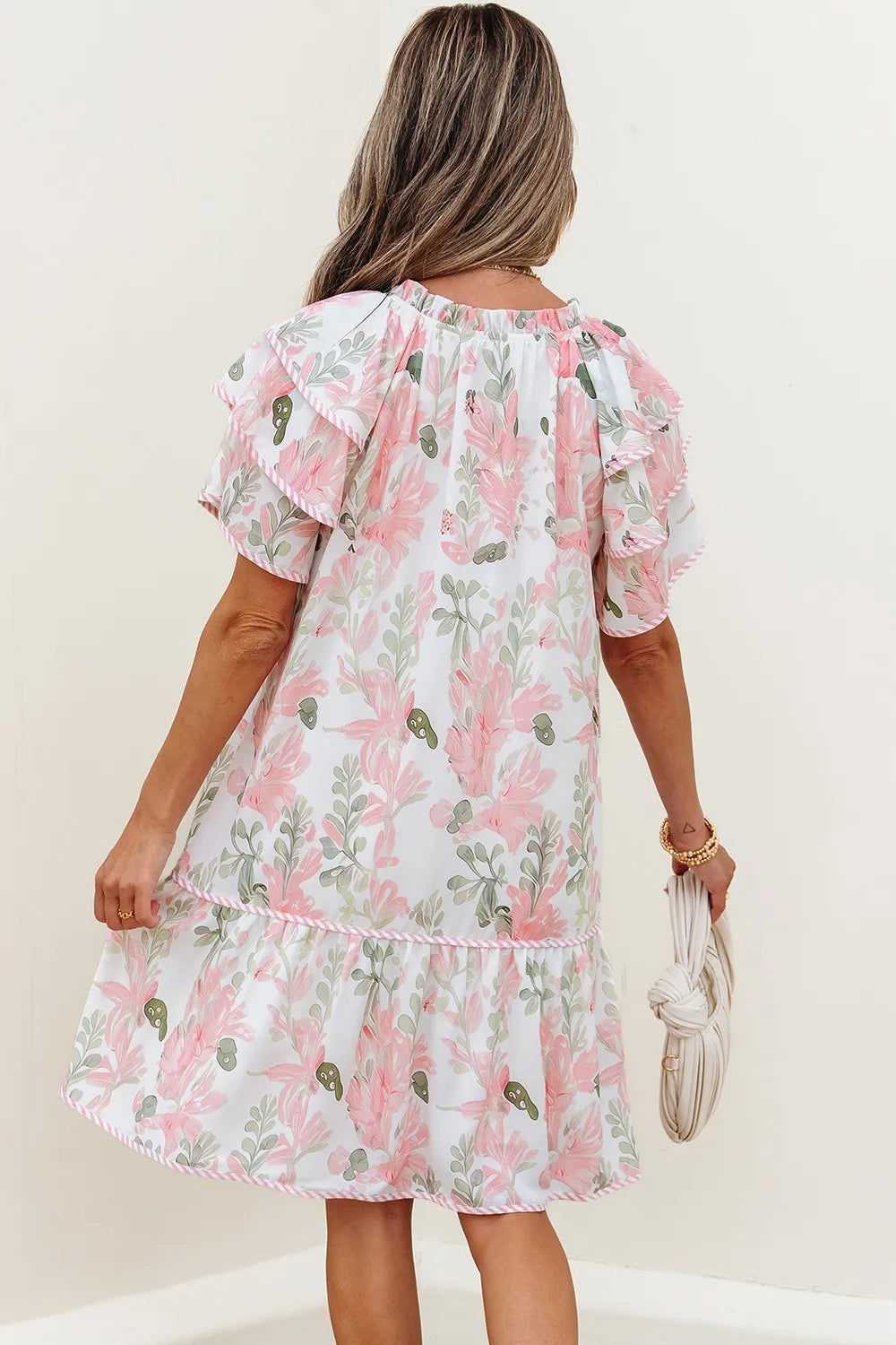 Floral Contrast Edge Layered Short Sleeve Mini Dress - product image 4