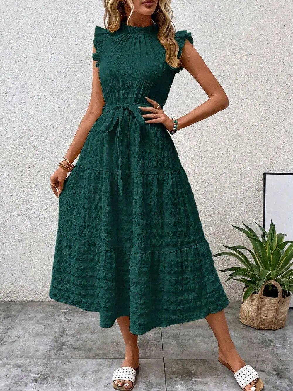 Tied Ruffled Cap Sleeve Midi Dress - product image 10