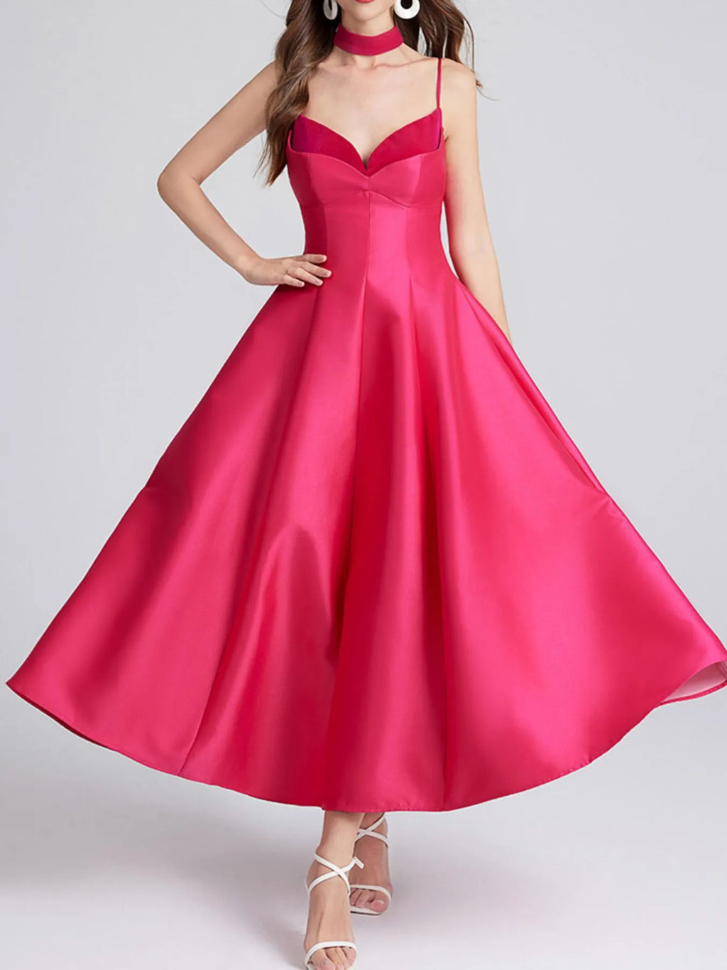 Sweetheart Spaghetti Strap Midi Dress with Collar - product image 4