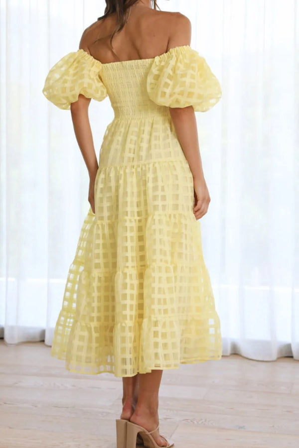 Off Shoulder Short Puff Sleeve Midi Dress - product image 11
