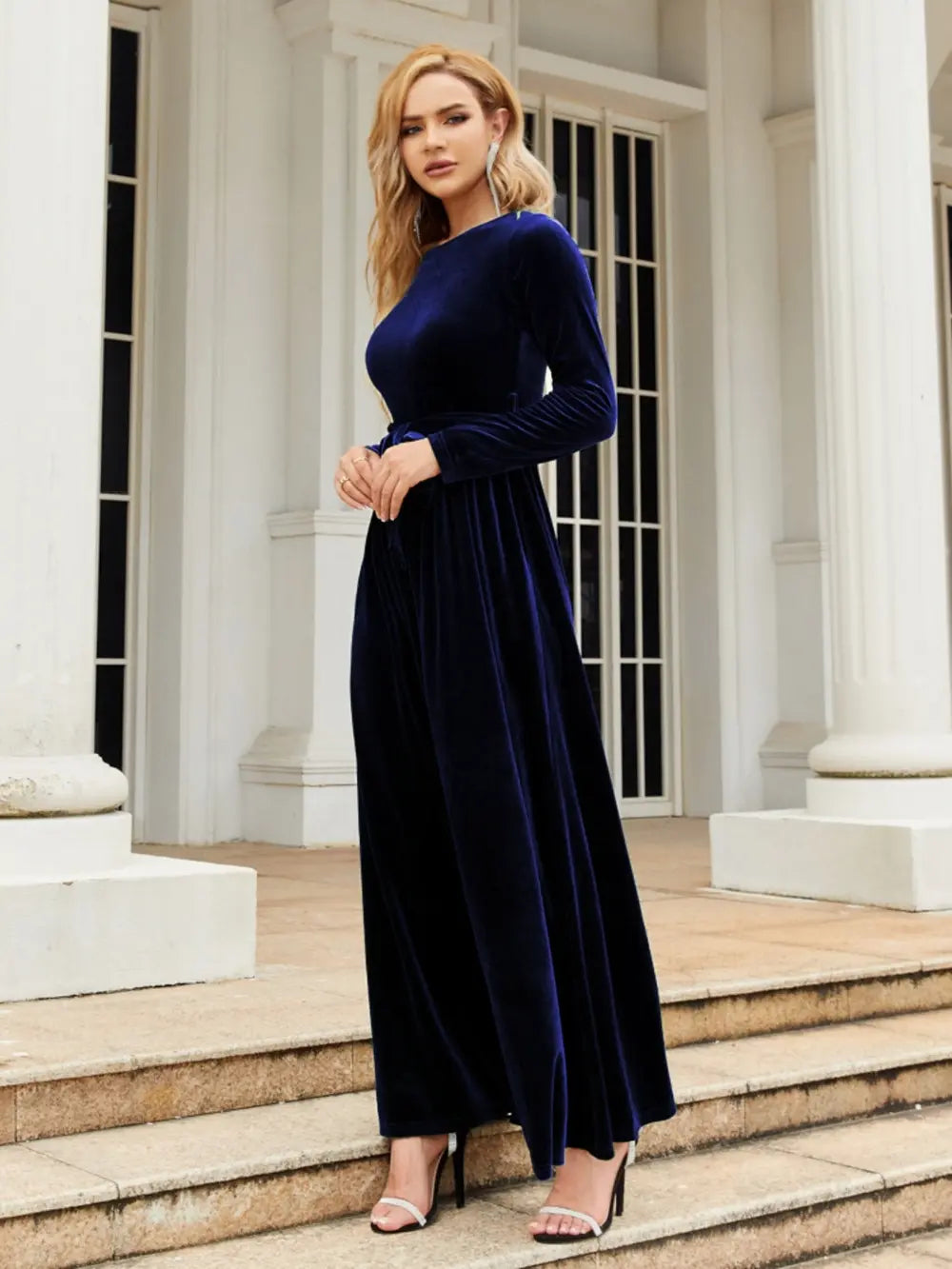 Tie Front Round Neck Long Sleeve Maxi Dress - product image 13
