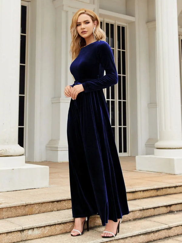 Tie Front Round Neck Long Sleeve Maxi Dress - product image 13