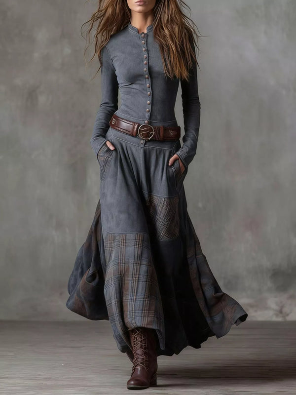 Plaid Button Front Long Sleeve Dress - product image 7