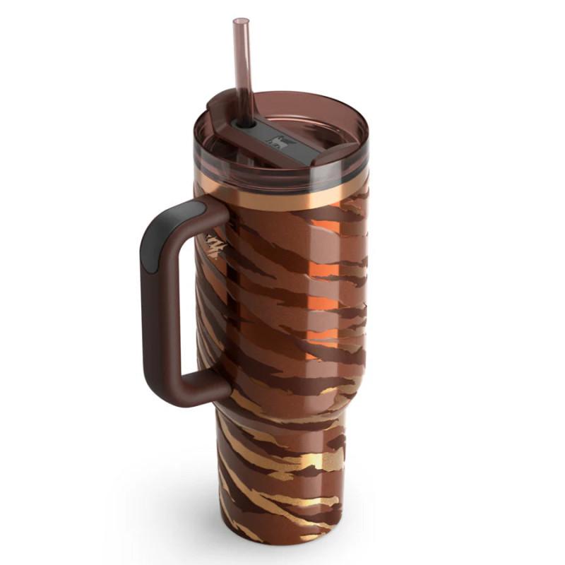 Stanley Insulated Tumbler with Handle, Lid & Straw – Brown/Copper Pattern Secondary image
