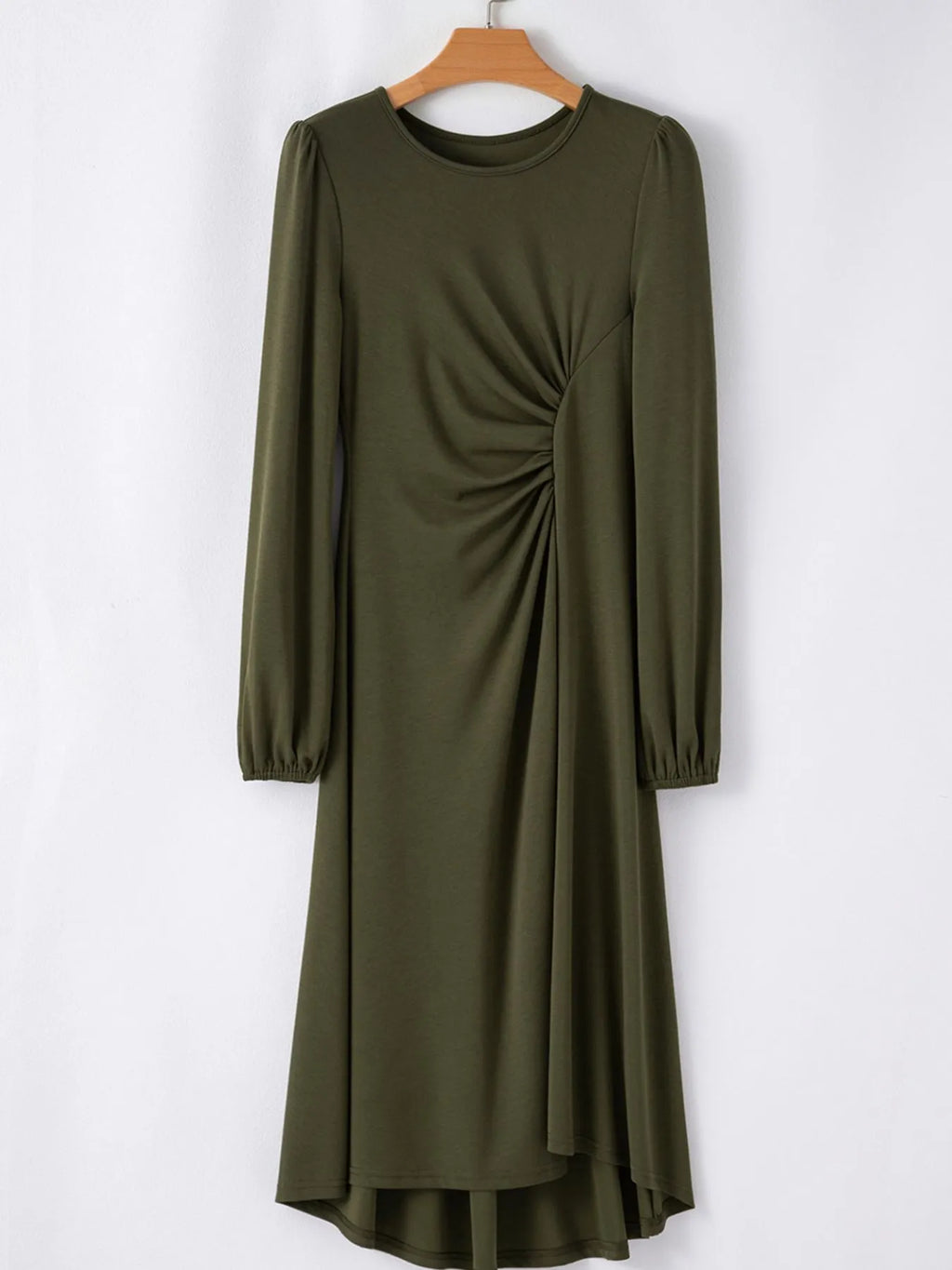 Solid Color Ruched Detail Long Sleeve Midi Dress - product image 6