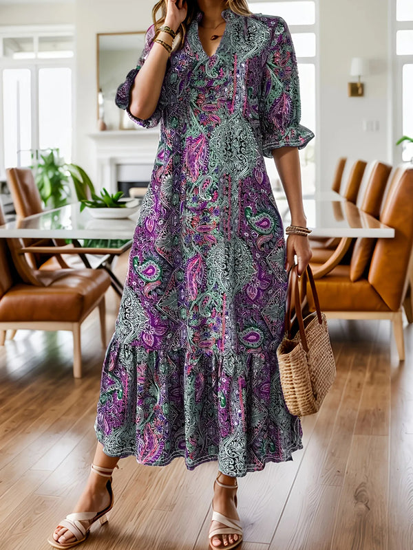 Bohemian Paisley Print Ruffle Hem Midi Dress - product image 7