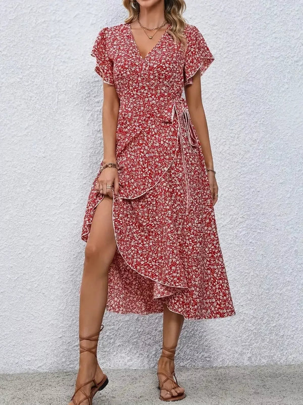 Floral Print Ruffle Hem Wrap Midi Dress - product image 14