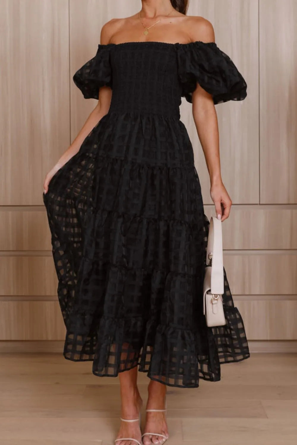 Off Shoulder Short Puff Sleeve Midi Dress - product image 18
