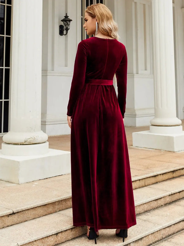 Tie Front Round Neck Long Sleeve Maxi Dress - product image 2