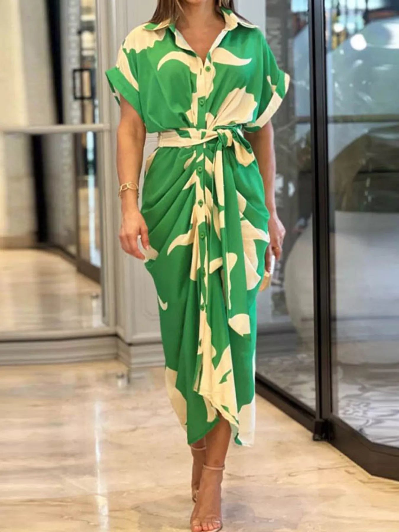 Tie Waist Short Sleeve Shirt Dress Main image