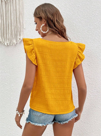 Ruffled Square Neck Cap Sleeve Blouse