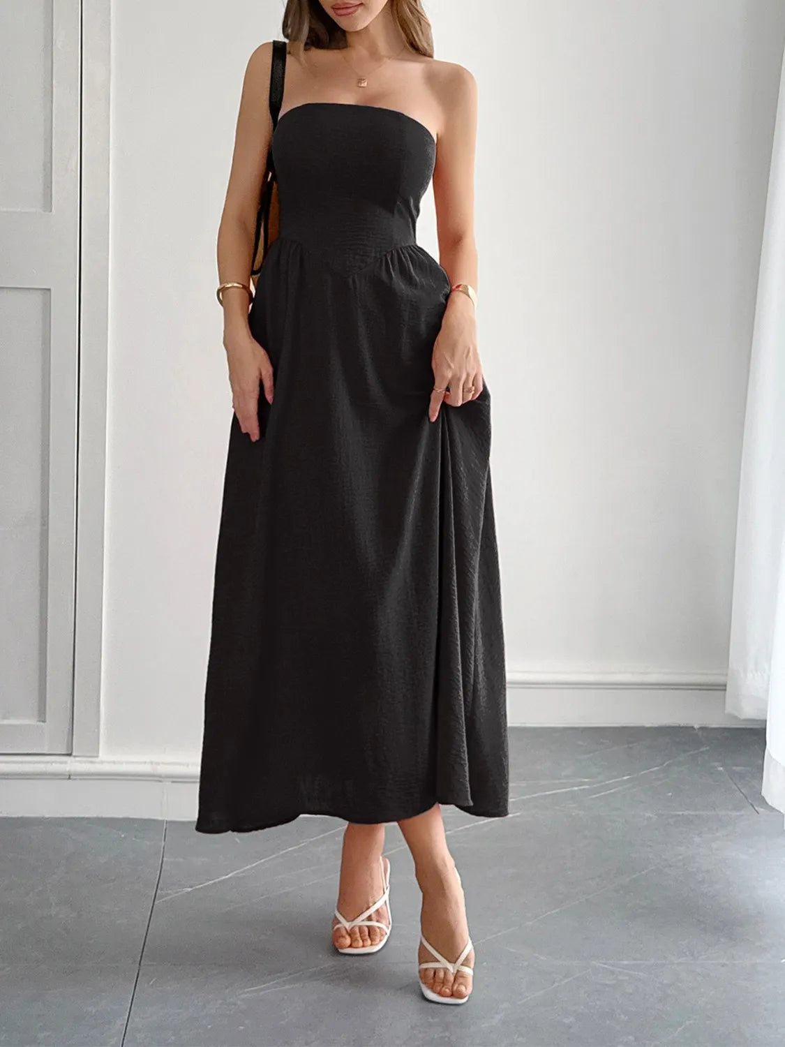 Strapless A-Line Midi Dress with Pockets - product image 3