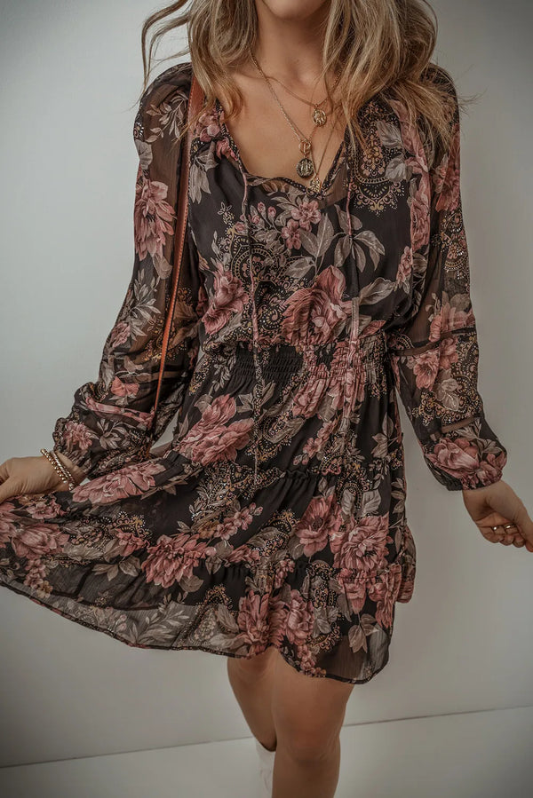Printed Tie Neck Long Sleeve Mini Dress - product image 2