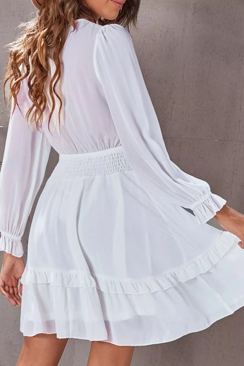 Elegant Tie-Front Ruffle Mini Dress with Smocked Wiast - product image 8