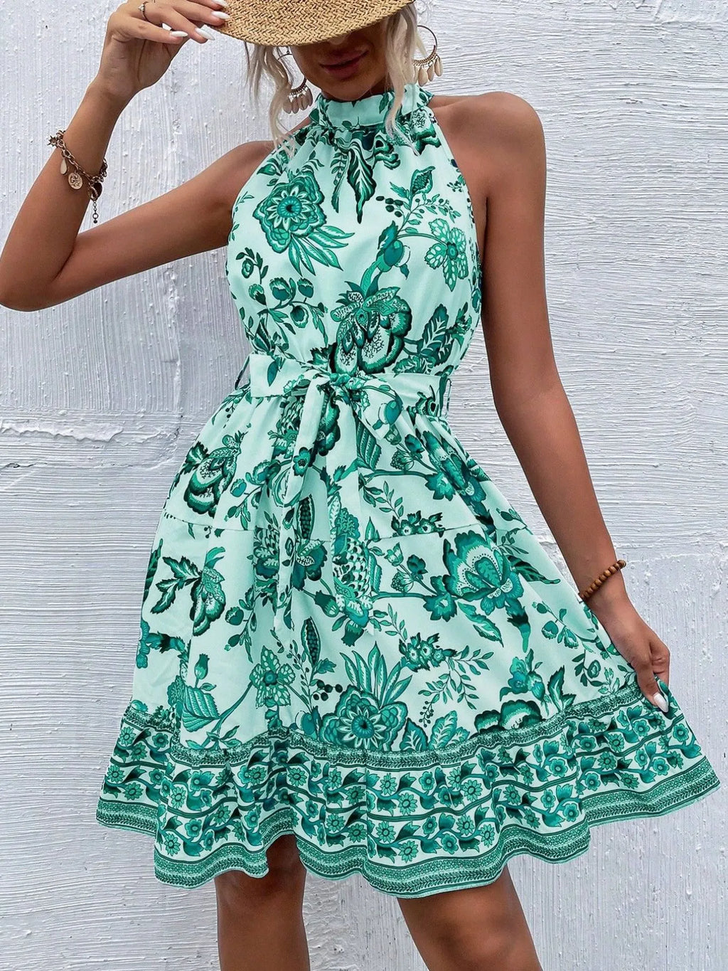 Floral Halter Neck Summer Dress with Belt - product image 9