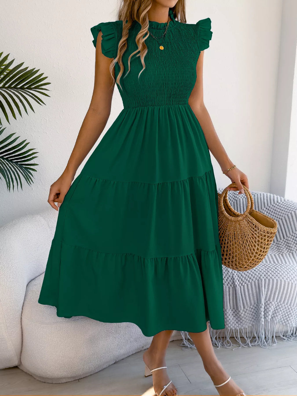 Women's Smocked Ruffle Midi Dress – Casual A-Line Cap Sleeve - product image 4