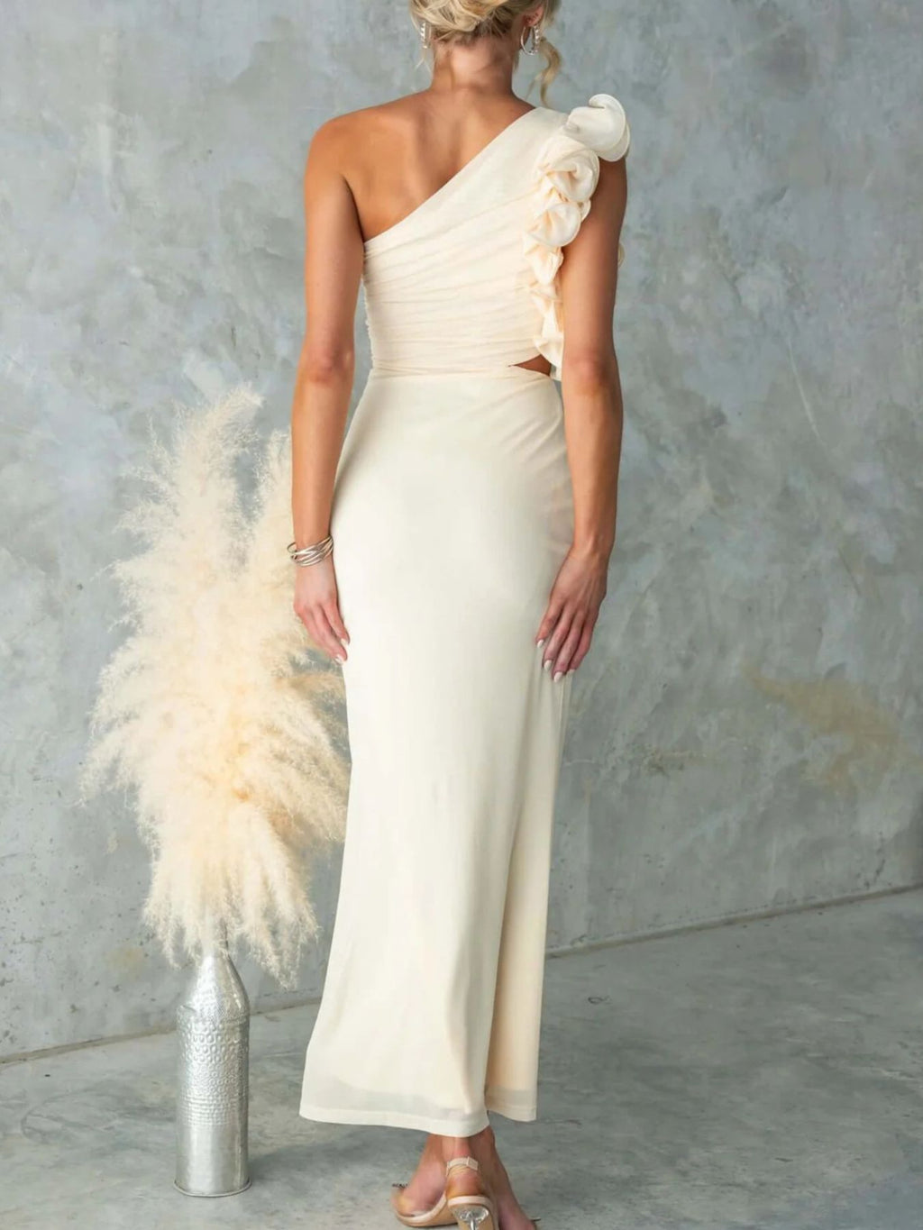 One-Shoulder Floral Trim Sleeveless Maxi Dress - product image 4