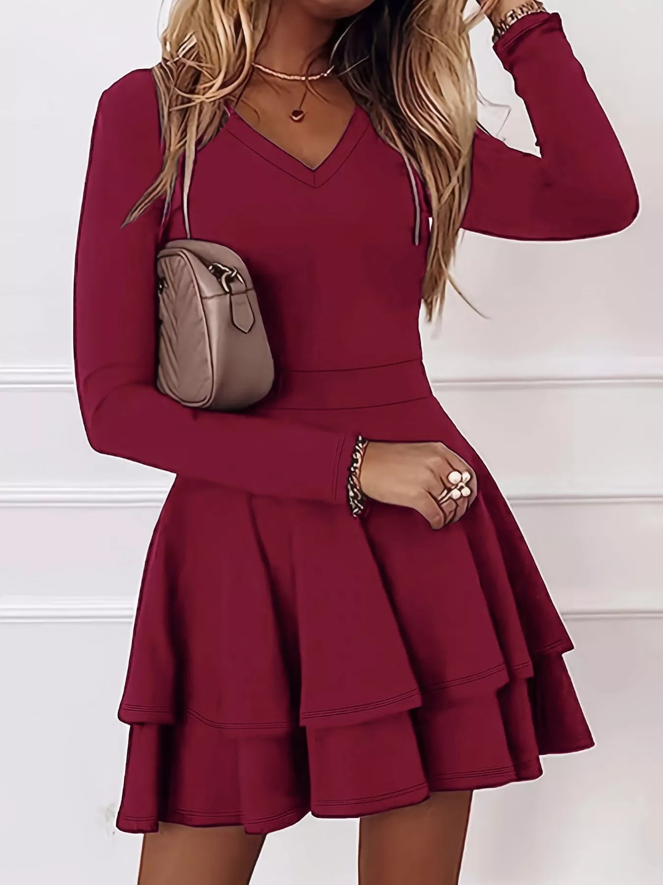 V-Neck Layered Ruffle Mini Dress - product image 21