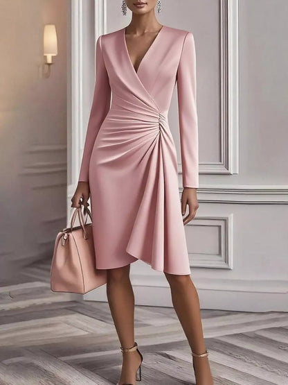 Front Ruched V-Neck Long Sleeve Dress view 8 - Shopiebay