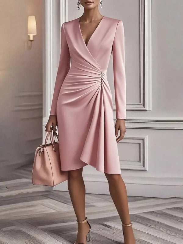 Front Ruched V-Neck Long Sleeve Dress - product image 8