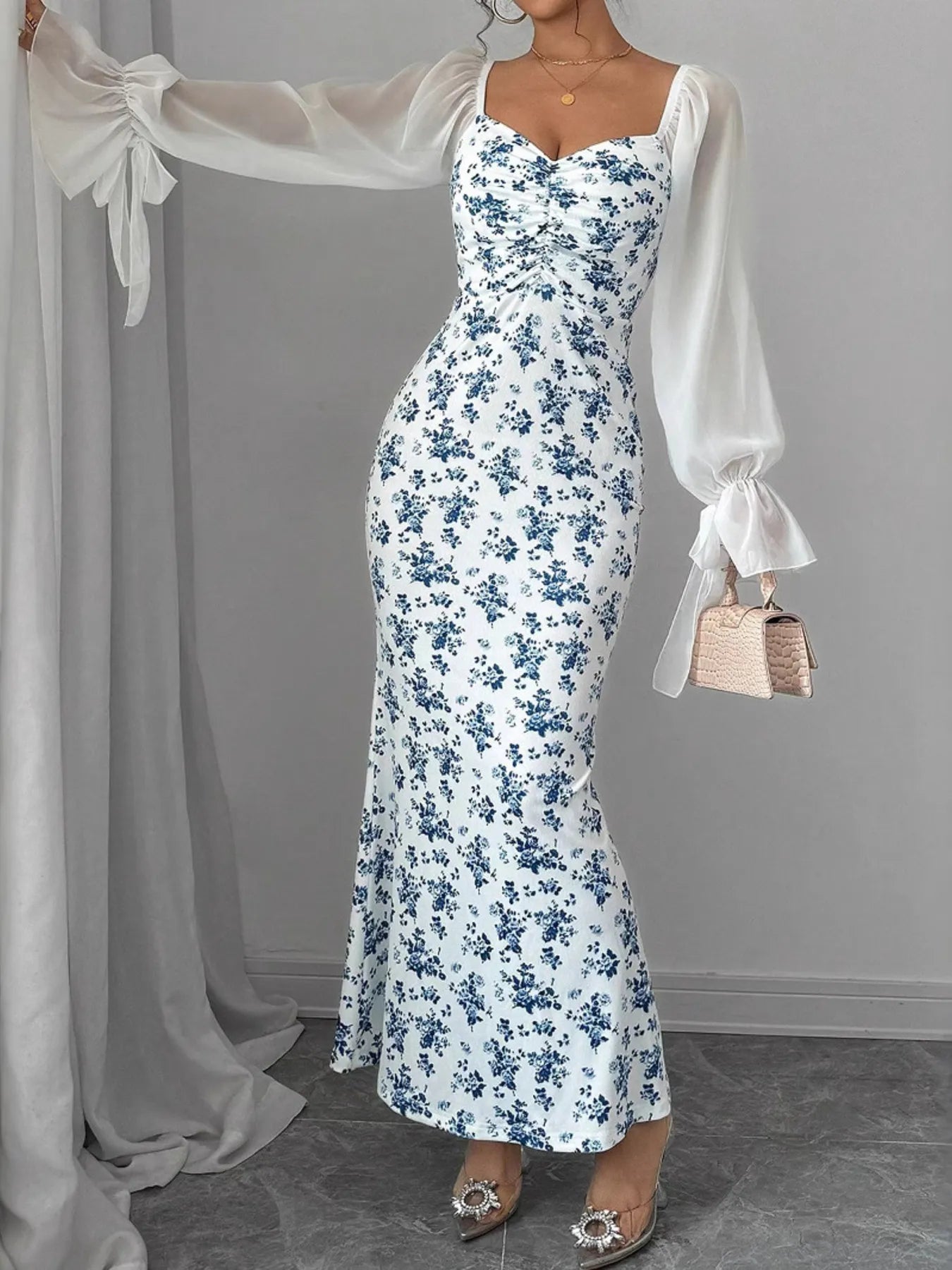 Floral Print Sweetheart Neckline Maxi Dress - product image 4