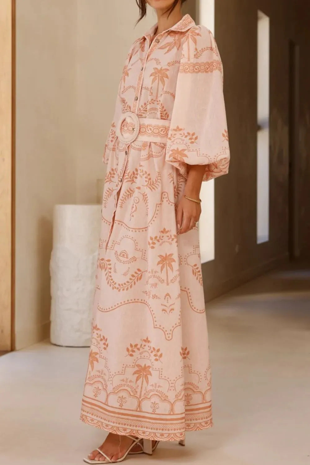 Printed Balloon Sleeve Maxi Shirt Dress - product image 3