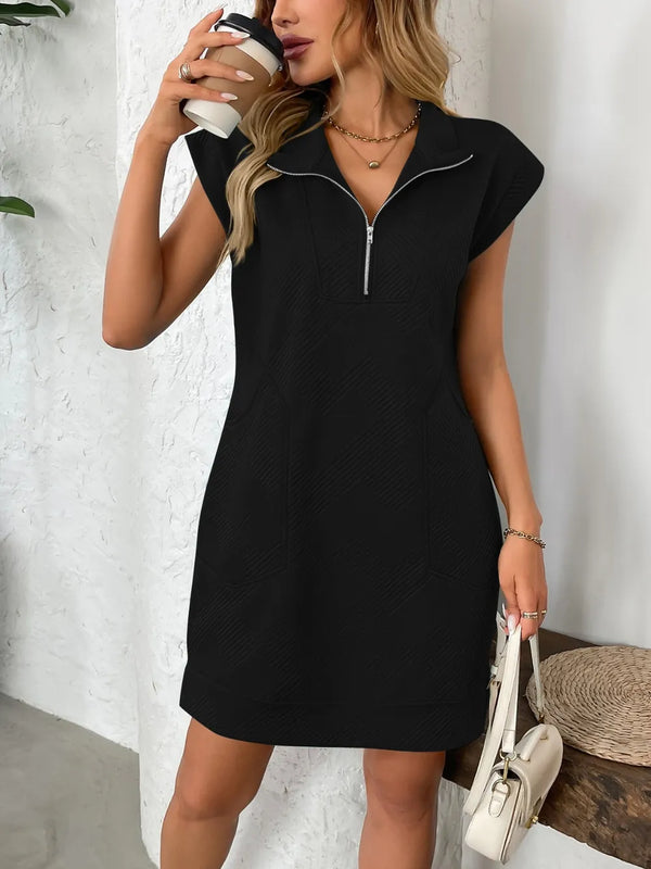 Texture Half Zip Cap Sleeve Mini Dress - product image 13