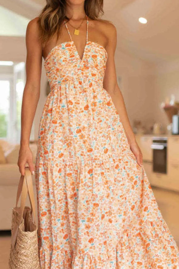 Floral Halter Neck Tiered Maxi Dress view 2 - Shopiebay