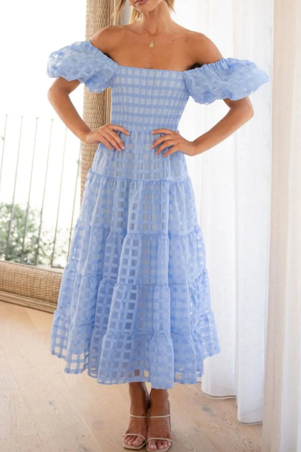 Off Shoulder Short Puff Sleeve Midi Dress - product image 32